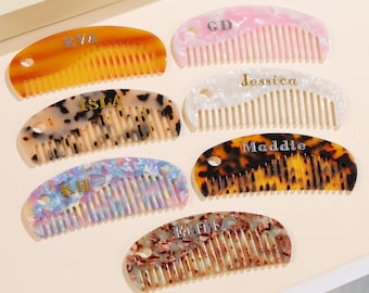 Niestandardowy grzebień do włosów z łukiem szylkretowym, spersonalizowany grzebień do włosów z octanu inicjałów, przenośny grzebień podróżny, prezent dla druhny, prezent ślubny,
