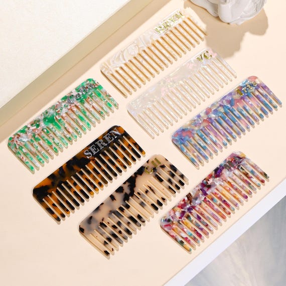 Custom Amber Hair Comb, Custom Initial Acetate Hair Comb, Marble Hair Comb, Wedding Bridesmaid Gift, Portable Pocket Hair Comb, Bridal Gift.