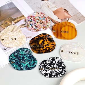 Custom Initials Mirror Comb Set, Personalized Name Amber Mirror Comb, Acetate Mirror Comb, Bridal Shower Gifts, Wedding Bridesmaid Gift Sets