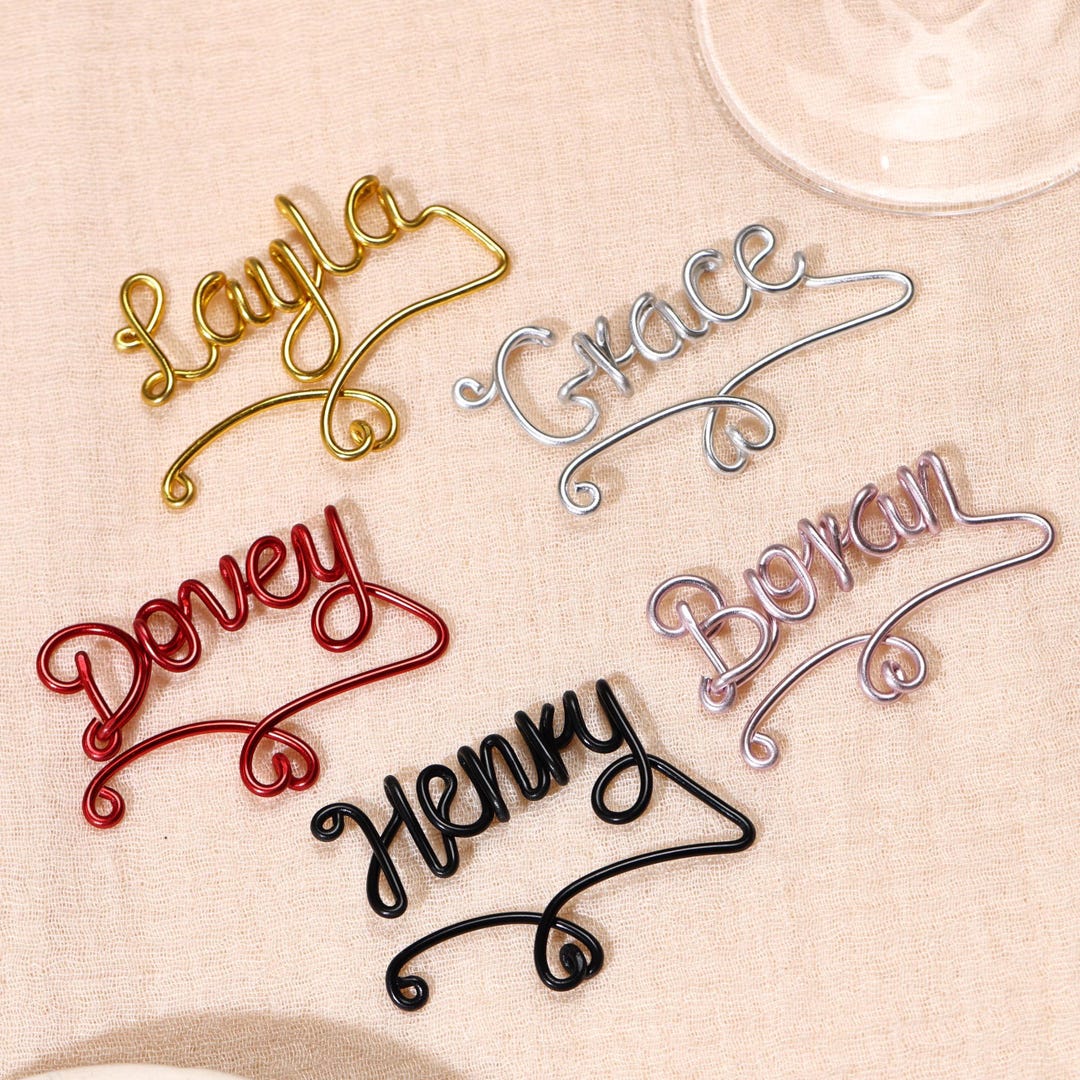 Custom Name Wine Glass Rim Decorations, Personalized Wedding Place Card ...