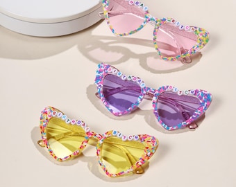 Handmade Aldults Heart Shaped Birthday Sprinkle Sunnies Sunglasses, Custom Party Sunglasses, Colorful Candy Sprinkles, Gift for Friend