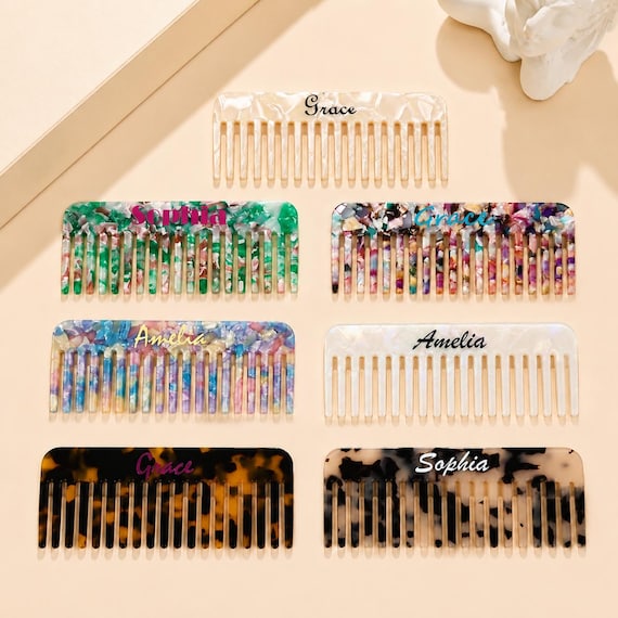 Personalized Hair Comb, Custom Name Acetate Comb,Handmade Acetate Wide Tooth Comb, Bridesmaid Gift, Bridal Party Keepsake,Bridal Gift Idea