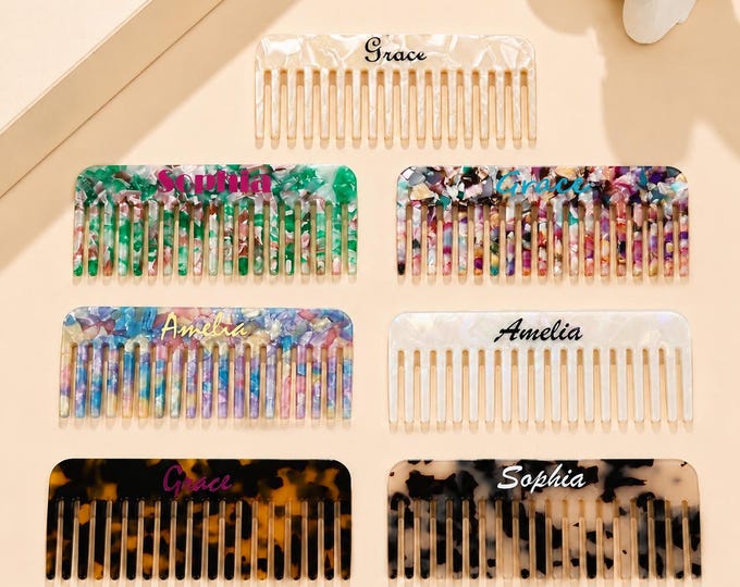 Personalized Hair Comb, Custom Name Acetate Comb,Handmade Acetate Wide Tooth Comb, Bridesmaid Gift, Bridal Party Keepsake,Bridal Gift Idea