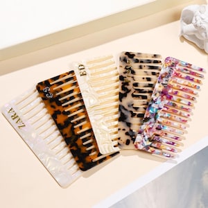 Peine de pelo de ámbar grande personalizado, peine de pelo de acetato con inicial personalizado, peine de pelo de mármol, regalo de dama de honor de boda, peine de pelo de bolsillo grande, regalo de novia.