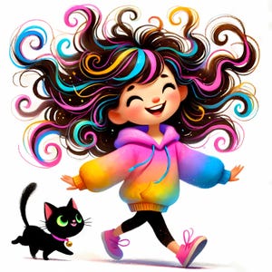 Quirky girl with cat Clipart 10 High Res Watercolor JPGs for Junk Journals Scrapbooking Card Making Digital Download Fantasy Whimsical