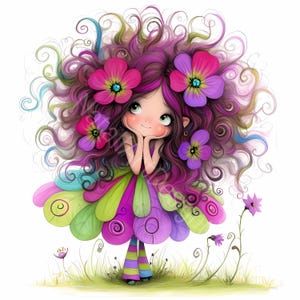 Clip Art de hada violeta caprichosa 10 archivos JPG de acuarela de alta resolución Kit de descarga digital para creación de tarjetas y álbumes de recortes Fantasía peculiar