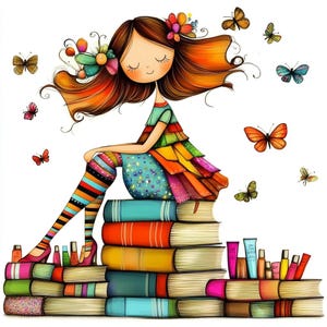 Amoureux des livres originaux 10 cliparts haute résolution JPG aquarelles pour journaux indésirables Scrapbooking Carterie en téléchargement numérique Fantasy girl