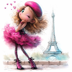 Parisienne décalée Clip Art 10 haute résolution aquarelle JPG indésirable journalisation, scrapbooking, fabrication de cartes Kit de téléchargement numérique Fantasy France