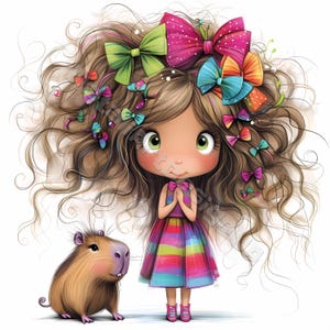 Chica capibara peculiar Clip Art 10 Alta Resolución Acuarela JPG Diario basura Scrapbooking Tarjetas Descarga digital Kit Fantasía Caprichoso