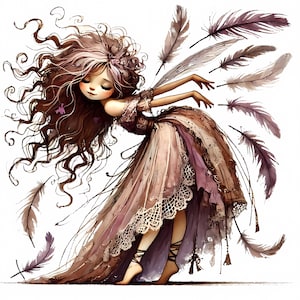 Clipart fée bohème décalé 10 fichiers JPG aquarelle haute résolution, journal indésirable, scrapbooking, fabrication de cartes, kit de téléchargement numérique, fantastique, fantaisiste