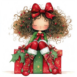 Ragazza di Natale stravagante Clipart 10 JPG ad alta risoluzione ad acquerello per diari spazzatura, scrapbooking, creazione di biglietti, download digitale Fantasy