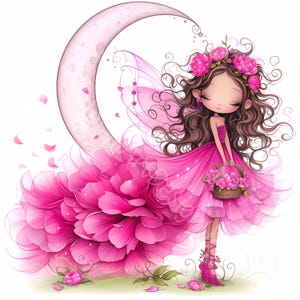 Imágenes prediseñadas de hadas de fantasía rosa, 10 archivos JPG de acuarela de alta resolución, kit de descarga digital para hacer tarjetas y álbumes de recortes, fantasía caprichosa