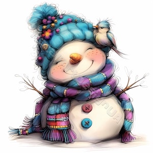 Whimsical Snowman clipart, Christmas snowman clipart, cute snowman clipart, winter watercolor, Christmas clipart Snowman illustration