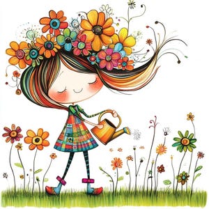 Clipart de riego de flores, 10 archivos JPG de acuarela de alta resolución para revistas basura, álbumes de recortes, creación de tarjetas, descarga digital, clipart de jardinería de fantasía