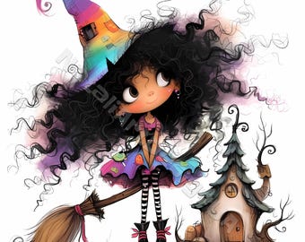 Bruxa de Halloween peculiar Clip Art 10 JPGs aquarela de alta resolução Junk Journaling Scrapbooking Card Making Kit de download digital Fantasia outono