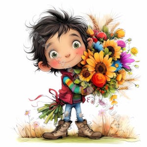 Garçon automne fantaisiste Clip Art 10 JPG aquarelles haute résolution Journalisation indésirable Scrapbooking Carterie en téléchargement numérique Kit automne original fantaisie