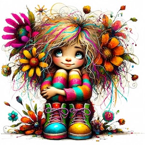 Jolie fille printanière Clipart 10 JPG aquarelle haute résolution pour journaux indésirables Scrapbooking Carterie en téléchargement numérique Fantasy fille originale