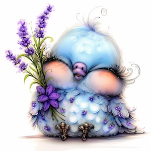 Pássaro bonito e caprichoso Clipart 10 Alta resolução aquarela JPG para diários de lixo Scrapbooking Cartão Fazendo download digital Fantasia Pássaro engraçado peculiar
