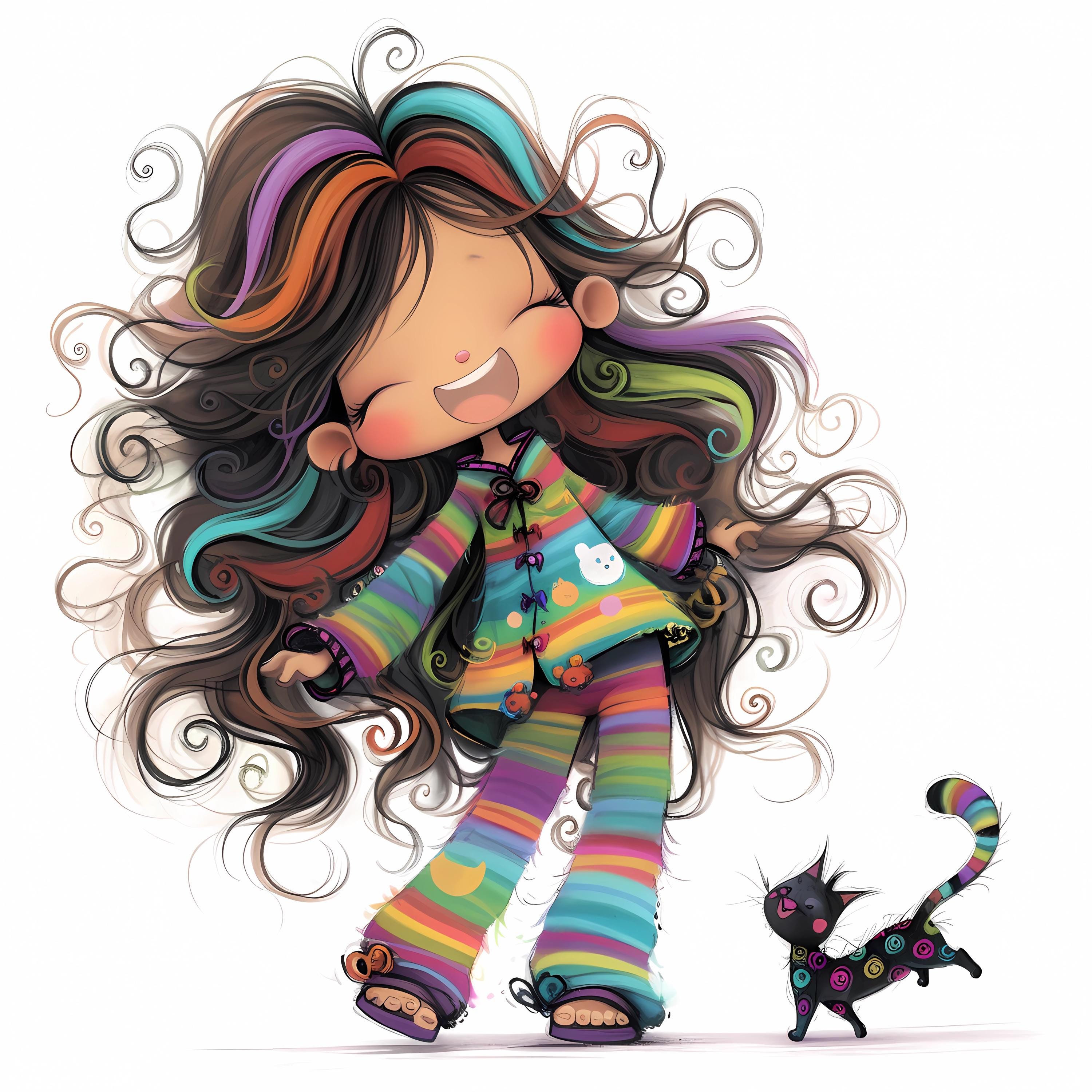 Quirky Girl With Cat Clipart 10 High Res Watercolor Jpgs for Junk ...