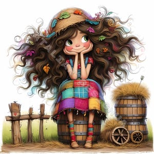 Fille de la campagne automne Clip Art 10 JPG aquarelles haute résolution Journalisation indésirable Scrapbooking Carterie Kit de téléchargement numérique Fantasy original