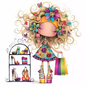 Quirky shoe lover Clipart 10 High Res Watercolor JPGs for Junk Journals Scrapbooking Card Making Digital Download Fantasy Whimsical