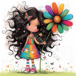 Niedliche Blumenmädchen Clipart 10 hochauflösende Aquarell JPGs für Junk Journals Scrapbooking Kartenherstellung Digital Download Fantasy schrulligen Mädchen