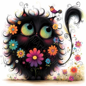 Zerfetzte Blumen Katze Clip art 10 High Res Aquarell JPGs für Junk Journals Scrapbooking Kartenherstellung Digitaler Download Fantasy