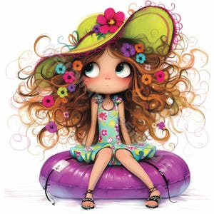 Fille de plage décalée Clip Art 10 haute résolution aquarelle JPG indésirable journalisation, Scrapbooking, fabrication de cartes clipart Fantasy été en téléchargement numérique