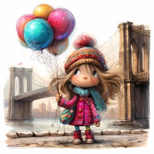 Fille lunatique de New York Clip Art 10 haute résolution aquarelle JPG indésirable journalisation, scrapbooking, fabrication de cartes Kit de téléchargement numérique mode fantastique
