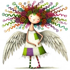 Clipart ange lunatique 10 fichiers JPG aquarelle haute résolution pour la journalisation indésirable, le scrapbooking, la fabrication de cartes, le kit de téléchargement numérique, fantastique, original