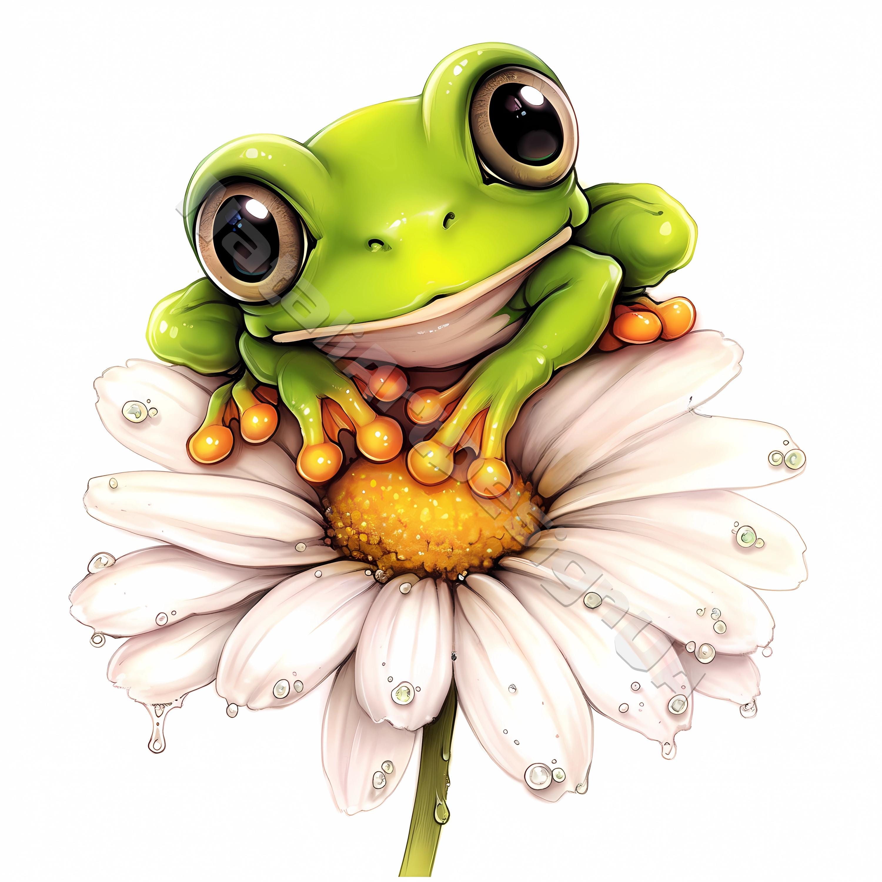 Cute Frog With Daisy Clip Art 10 High Res Watercolor Jpgs for Junk
