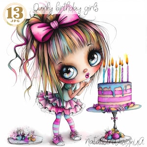 Clipart original de fille d'anniversaire, fille excentrique 13 JPG, carte d'anniversaire drôle, png d'anniversaire, clipart de scrapbooking, clipart original, images d'anniversaire