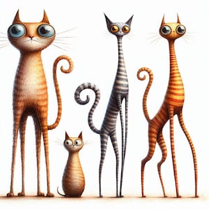 Clipart chat original 10 fichiers JPG aquarelle haute résolution pour journaux indésirables Scrapbooking Carterie en téléchargement numérique Fantasy lunatique chat Chat drôle
