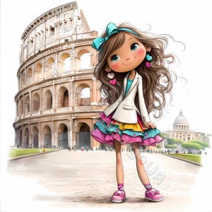 Fille italienne Coliseum Clip Art 12 haute résolution aquarelle JPG indésirable journalisation, scrapbooking, fabrication de cartes Kit de téléchargement numérique Fantasy Rome