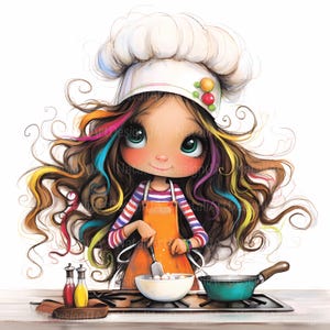 Fille de chef lunatique Clipart 10 haute résolution aquarelle JPG pour journaux indésirables Scrapbooking Carterie en téléchargement numérique Fantasy lunatique
