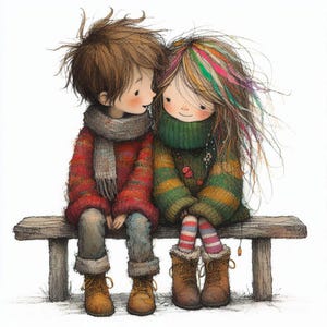 Inverno innamorato Clipart 10 JPG ad alta risoluzione per acquerelli per diari spazzatura, scrapbooking, creazione di biglietti, download digitale, coppia fantasy innamorata, accogliente
