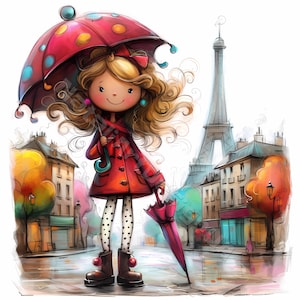 Fille française décalée Clip Art 10 haute résolution aquarelle JPG indésirable journalisation, scrapbooking, fabrication de cartes Kit de téléchargement numérique Fantasy art Paris