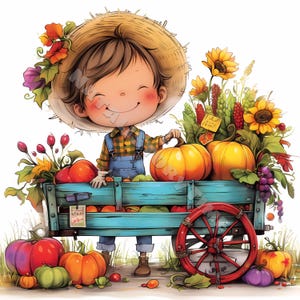 Fermier avec des légumes Clip Art 10 fichiers JPG aquarelle haute résolution, journalisation indésirable, scrapbooking fabrication de cartes Kit de téléchargement numérique Fantasy Farm life