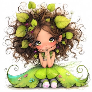 Printemps fille brune Clip Art 10 JPG aquarelle haute résolution, journalisation indésirable, scrapbooking fabrication de cartes Kit de téléchargement numérique fantaisie lunatique