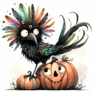 10 cliparts originaux de corbeaux aquarelle haute résolution pour des journaux indésirables Scrapbooking fabrication de cartes en téléchargement numérique Fantasy Halloween clipart