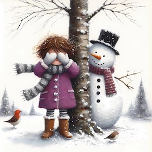 Skurrile Mädchen und Schneemann Clipart 9 hochauflösende Aquarell JPGs für Junk Journals Scrapbooking Kartenherstellung Digitaler Download Winter Aquarell