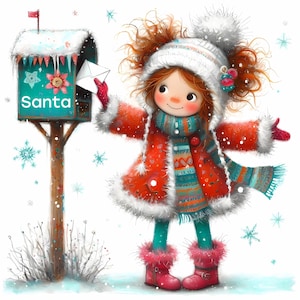 Correo navideño con corona navideña Clipart 10 JPG de acuarela de alta resolución para revistas basura Scrapbooking Fabricación de tarjetas Acuarela de invierno