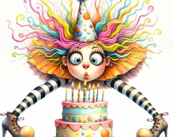 Clipart de cumpleaños extravagante 10 JPG de acuarela de alta resolución para diarios basura Scrapbooking Fabricación de tarjetas Descarga digital Pastel de cumpleaños de fantasía