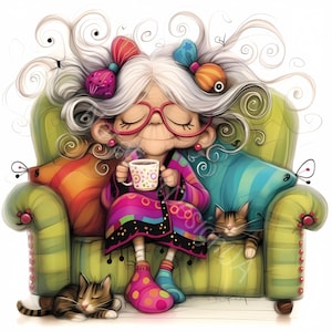 Café original grand-mère Clipart 10 fichiers JPG aquarelle haute résolution pour journaux indésirables Scrapbooking Carterie en téléchargement numérique Fantasy grand-mère