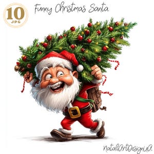 Santa clipart, Natal veado clipart, 10 JPG Inverno clipart Engraçado Natal clipart Engraçado Papai Noel Quadrinhos Santa imagens Árvore de Natal de feriado