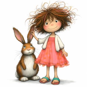 Fille originale et lapin Clipart 10 JPG aquarelle haute résolution pour journaux indésirables Scrapbooking Carterie en téléchargement numérique aquarelle de lapin