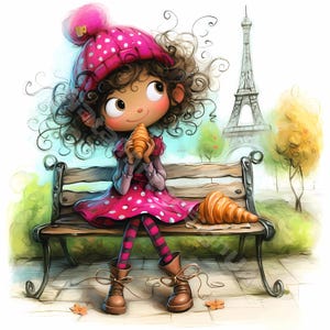 Lunatique fille France Clip Art 10 haute résolution aquarelle JPG indésirable journalisation, scrapbooking, fabrication de cartes Kit de téléchargement numérique Fantasy art Paris