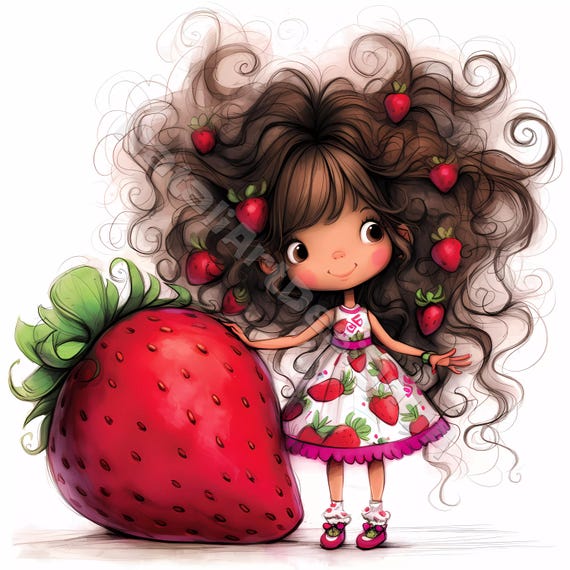 Strawberry Girl Clip Art 10 High Res Watercolor Jpgs Junk