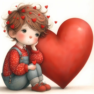 Garçon rêveur de la Saint-Valentin Clipart 10 JPG aquarelle haute résolution pour journaux indésirables Carte de scrapbooking Téléchargement numérique Fantasy love clipart