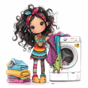 Jour de lavage original 10 Clipart aquarelle haute résolution JPG pour journaux indésirables Scrapbooking Carterie en téléchargement numérique Fantasy lunatique lessive